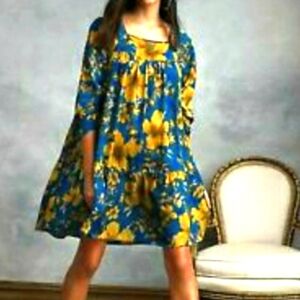 HAPPY NATURE...FLORAL BLUE-GREEN SUMMER DRESS....SIZE:XS